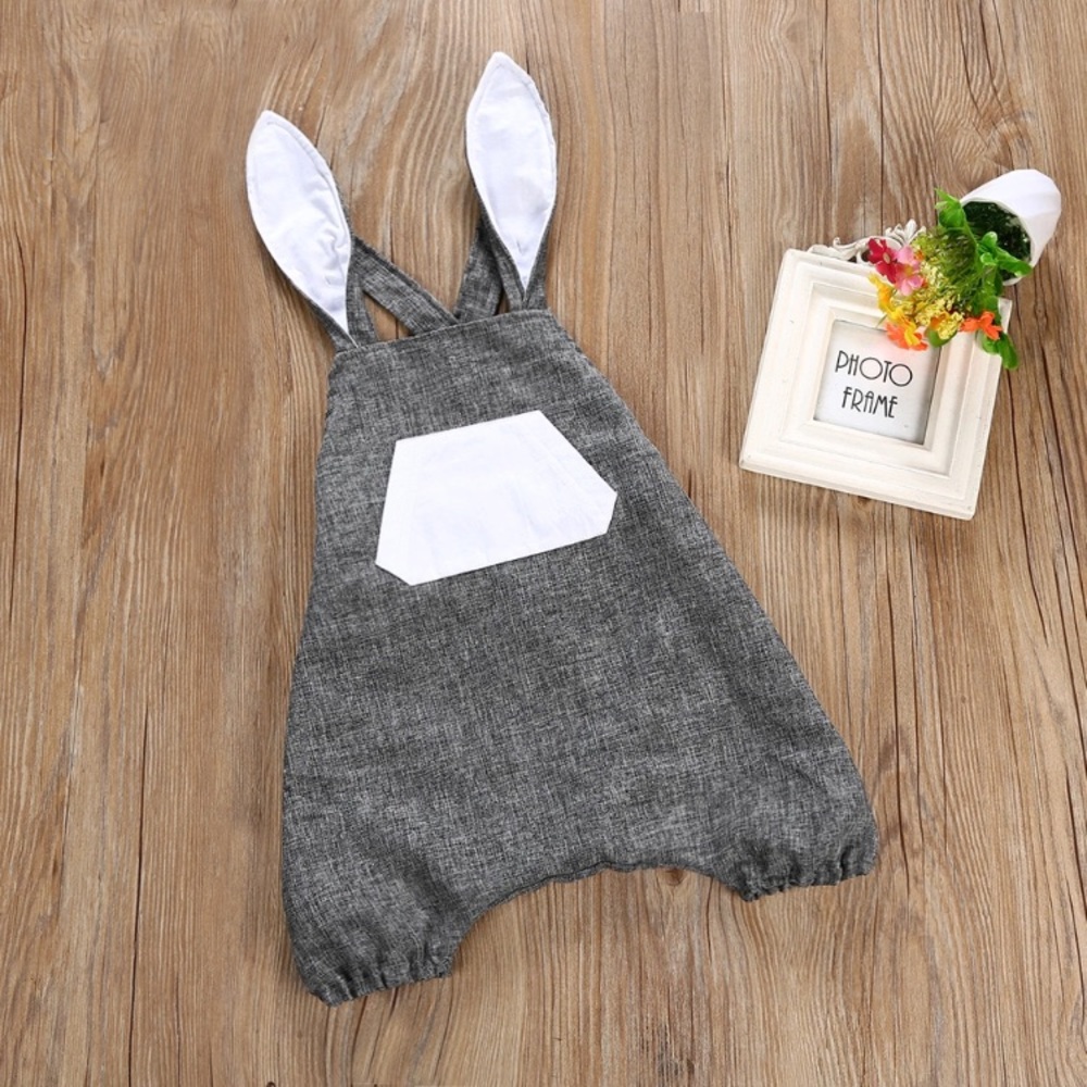 Brown Easter Bunny Baby Boy Overalls Jumper Romper